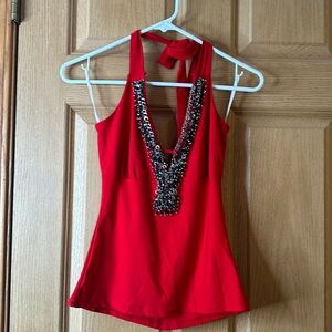 Red beaded halter top